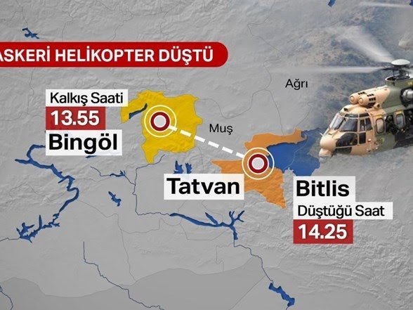 Bitlis Tatvan'da askeri helikopter düştü
